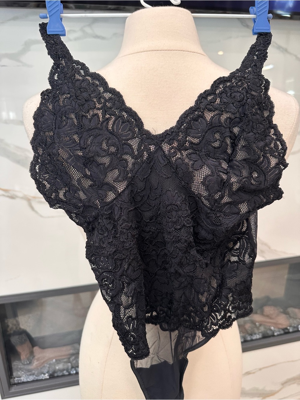 Black Floral Lace V-Neck Bodysuit Vintage Victorias Secret